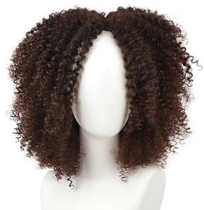 Short Afro Kinky Curly Hair Wigs for Black African American Women Natural Brown Costume Synthetic Wigs2614776