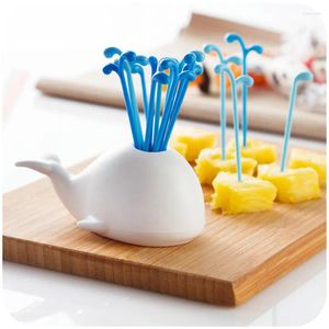 Gorks Mini White Whale Picks For Kids Sweet Fruit Fork Bento Box Decor återanvändbar tecknad barn Snack Cake Dessert Lunch Pick