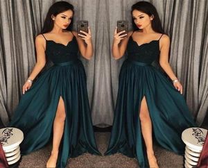 2019 Elegante Abendkleider Aline Blackish Green High Split Cutout Side Spitzspitze Sex sexy arabische Sweep -Zug -Party Prom DR8814888