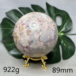 Dekorativa figurer Natural Gemstone Red Cherry Blossom Agate Ball Meteor Mönster Geode Crystal Home Room Decoration Gift Witchcraft Stone