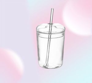 Vinglas 450 ml KLAR GLASSKUP MED LID OCH STRAW Värmebeständig tumlare för kaffemjölk Kall dryck Vattenflaska Drinkware6040249