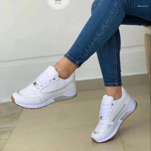 Casual Shoes Solid Med Heel Sneakers For Women 2024 Spring Rubber Ladies Lace-Up Pu Women's Vulcanize Zapatos