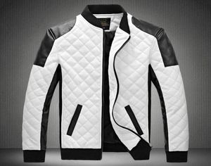 Designer jacket men039s stand collar PU leather jacket coat black and white color matching large size motorcycle leather3534567