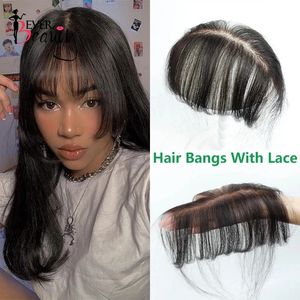 Human Hair Bangs Sem Clipes com HD Crystal Lace 3D Cut Blunt Corte natural Remy Black 240401
