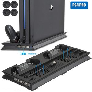 Stands PS4 Pro Cooling Vertical Stand 2 Controller Charger Charging Dock Station 2 Cooler Fan 3 Hub för Sony PlayStation 4 Pro Console