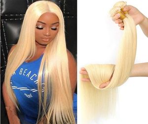 613 Blonde brasilianische Straight Human Hair Webs Full Head 3pcslot Doppelschweiß Remy Hair Extensions4640439