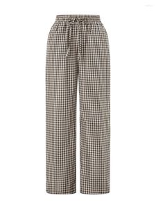 여성용 바지 여성 Y2K Ginghem Long Casual Wide Leg Vintage Plaid Print DrawString Loose Fit Lounge Pajama Bottoms