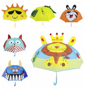 Kids Cartoon Umbrellas Animals Print Polyester Sunny Rainy Umbrella Lion Rabbit Cat Hanging Longhandle Straight Umbrella Gifts DH3896610