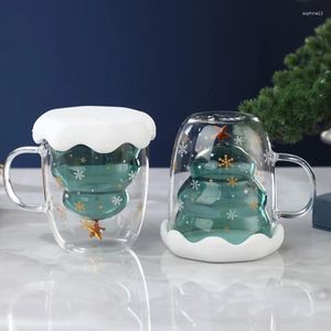 Wine Glasses Glass Mug Double Wall Anti-Scald Christmas Tree Mugs Coffee Cup Gift Cute