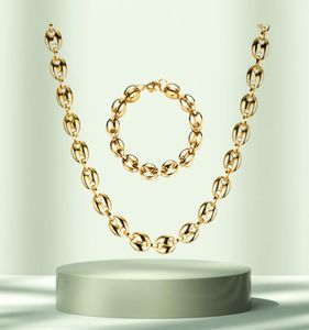 MEN039s collane per chicchi di caffè a catena set in acciaio inossidabile da 11 cm oro oro letti di collegamento in argento hiphop gioielli hiphop300l6045580