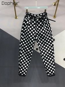 Jeans womens polka dot stampare harem nero femmina 2024 primavera ed estate tutto matching welming shinming wemininas