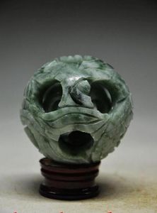 SPLENDIFEROUS JADE HANDCARVED 3 LAYERS PUZZLE BALL WITH BASE gtgtgt 5791728