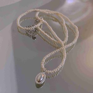 S925 Sterling Silver Korean Version Geometric Pearl Necklace Light Luxury Niche Womens Summer Design Ins Cool Style