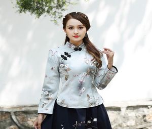 Sheng Coco Blouses Qipao Shirts Long Sleeve Chinese Style Printing Woman Cheongsam Tops伝統的な服秋のQipao Tops3667410