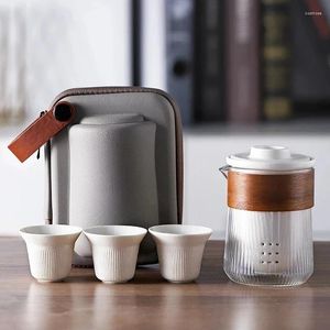 Чайные наборы набор Travel Tea Set Ceramic Portable с перевозкой чехлы Teapot маленький стеклянный фильтр цветочный чай