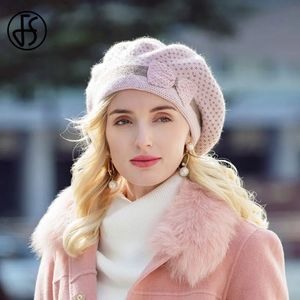 FS French Beret Hat For Women Warm Wool Hats Winter Beanie Caps Vintage Bowknot Black Beret Hats Elegant Ladies Casual 240412