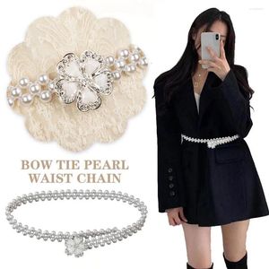 Gürtel Fliege Krawatte Perle Taillenkette Damen mit großen Perlen und Dekoration Elastischer Rock Bund Slim Diamonds passen zu X6H5