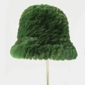 Берец зеленый меховой шляпа из подлинного рекса зима теплые вязаные женские шляпы Дизайн H175