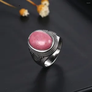 Cluster Rings Natural Rhodochrosite Moonstone Ring Lady S925 Sterling Silver Jewelry 10x14MM Large Tiger Eye Lapis Retro Party Gift