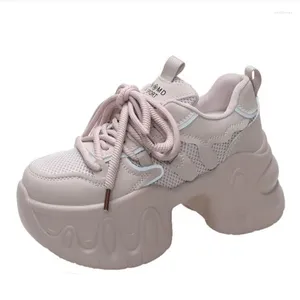 Casual Shoes Autumn Spring Chunky Sneakers Women Lace Up Platform Sports Woman Goth Thick Bottom High Heels Female 8CM Wedges