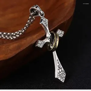 Hänghalsband 2024 Vintage religiös rostfritt stål halsband Jesus Crucifix Cross med ring för män kvinnor charm smycken