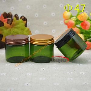 Storage Bottles 50 Grams Green PET Jar 50g Cream 50ml With Bronze/Black/Gold Aluminum Cap Cosmetic Packaging