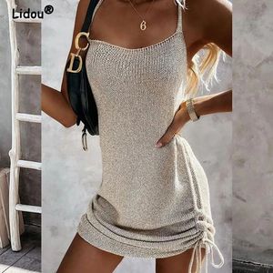 Slingless Sling Mini Short Dress Discal Fashion Landless Low Twlar Solid Sexy Spring Summer Women Women 240412