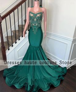 Party Dresses Green Satin Long Mermaid Prom 2024 For Black Girls Beaded Applices Wedding Gown Formell kväll