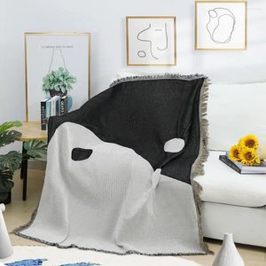 Cobertores estilo chinês sofá preto e branco cobertor de cobertura sala decoração de decoração terminal toalha ao ar livre piquenique boho tapeçaria colaborista