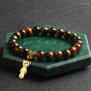 Charm Bracelets Tiger Eye Girl Frauen Gold Farbe Edelstahl Anhänger Natur Stein Amethyste Perlen Schmuck Pulsera