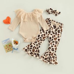 Pantolon Mababy 024m Toddler Yeni Bebek Bebek Kız Giysileri Setleri Dantel Fırfır Uzun Kollu Romper Pantolon Bahar Güz Kıyafetleri D01