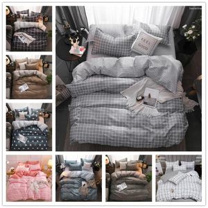 Bettwäsche -Sets Klassiker Set 5 Größe grau Blau Grid Sommerbett Leinen 4pcs/Set Duvet Cover Pastoralblech AB Seite