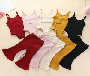 Abiti da bambino set di abbigliamento per ragazze estate arti di colore solido art ghit pantaloni bagliori in forma senza manica