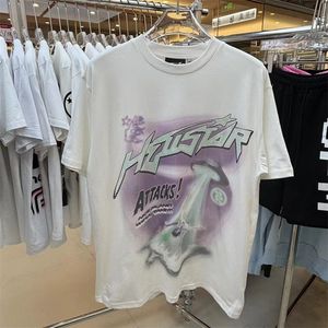 2024最新のヘルスターヴィンテージウォッシュフルスクリーンプリント1：1ハイストリートラグジュアリー厚いTシャツ