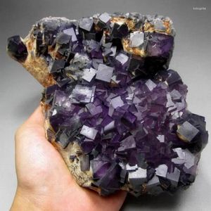 Decorative Figurines 1861g Purple Fluorite Cluster On Matrix - Crystals And Stones Healing Mineral Specimen Home Decor Feng Shui Decoration