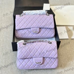 Women Designer Brand Lambskin Purple Medium Samll Classic podwójnie klapki kołdane torby na ramię złota srebrna łańcuch crossbody torebki luksusowa torebka 23 cm 26 cm