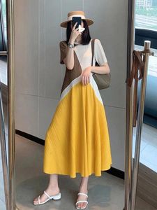 Parti Elbiseleri Miyake Fold 2024 Sonbahar Renk Eşleşen Elbise Üst düzey Moda Etek