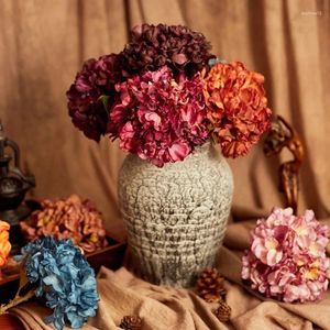 Kwiaty dekoracyjne Wysokiej jakości retro spalona hortensja sztuczny kwiat 16 