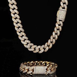 Partihandel Fashion Hot 15mm Round Mixed Miami Curb Link Men Chain Necklace Iced Out Baguette Diamond Cuban