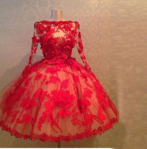 VINTAGE 1950039S Vestido de bola de renda vermelha de estilo de estilo vermelho vestidos de noite de mangas compridas pura e sexy vestidos de baile curtos mulheres vestidos formais w2062381