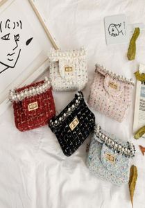 2021 Kids Pearl Handbag Lady Style Girls Lattice Linen Messenger Bag Children One Shoulder Princess Bags A59634410816