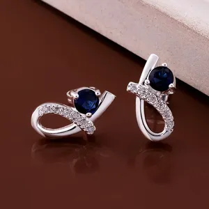 Stud Earrings 925 Sterling Silver Charm Blue Zircon Crystal For Women Fashion Original Designer Party Wedding Jewelry Gifts
