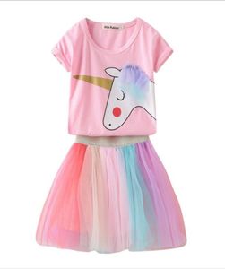 Mädchen Einhorn Kleidung Set Kleinkind Girls Cotton T -Shirts Kinder Tüll Rainbow Tutu Röcke Säugling rosa süße Einhornhemd Pony Anzug 3964154