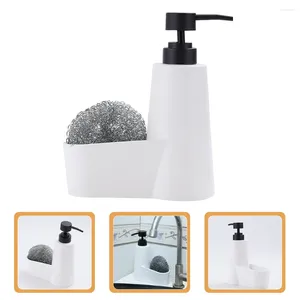 Liquid Soap Dispenser Hand Press Bottle Kitchen With Sponge Holder Dish For Sink White The