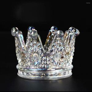 Candle Holders 1PC Glass Crown Candlestick Necklace Jewelry Storage Dish Creative Decoration Scented Ash Holder Nail Brush Display Stand