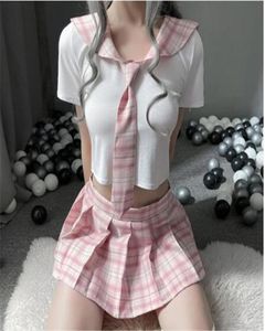 Japansk koreansk version JK Suit Woman High School Uniform Sexig Sailor Navy Cosplay Costumes Student Girls Pleid Pleated Kirt8883158