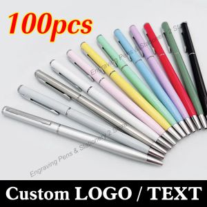 Pens 100 Pcs New Advertising Pen Free Custom LOGO Metal Ballpoint Pen Lettering Name Wholesale Hotel Gift Pen Office Supplies