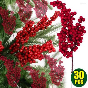 Decorative Flowers Artificial Red Berries Simulation Foam Berry Flower Branches Bouquet DIY Garland Xmas Tree Ornaments For Year Table