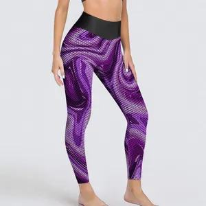 Leggings da donna Stampa in marmo viola Pantaloni da yoga sexy Allenamento liquido Ringivano il gambe sport secco per legins femminile