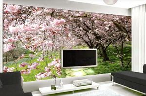 Bakgrunder Anpassad tapet Vacker landskap Cherry Blossom Flower Slate Road Tree Bakgrund Vägg